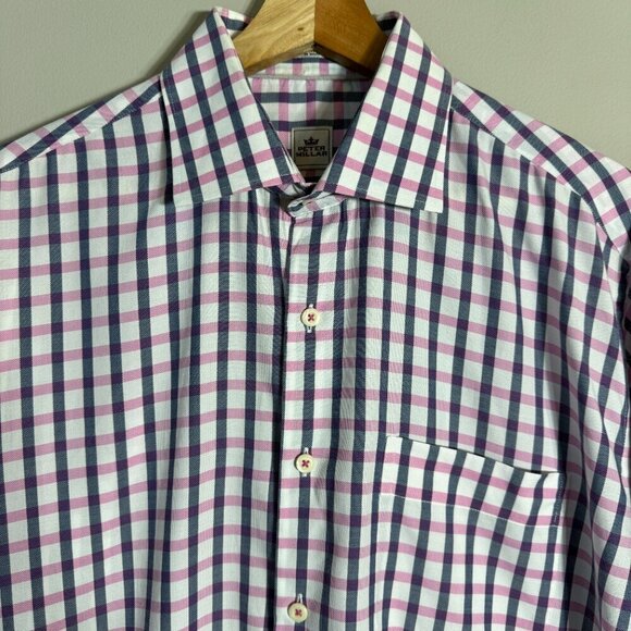 Peter Millar Plaid Button Up Dress Shirt Men's Large White Preppy Career Formal - Picture 5 of 13